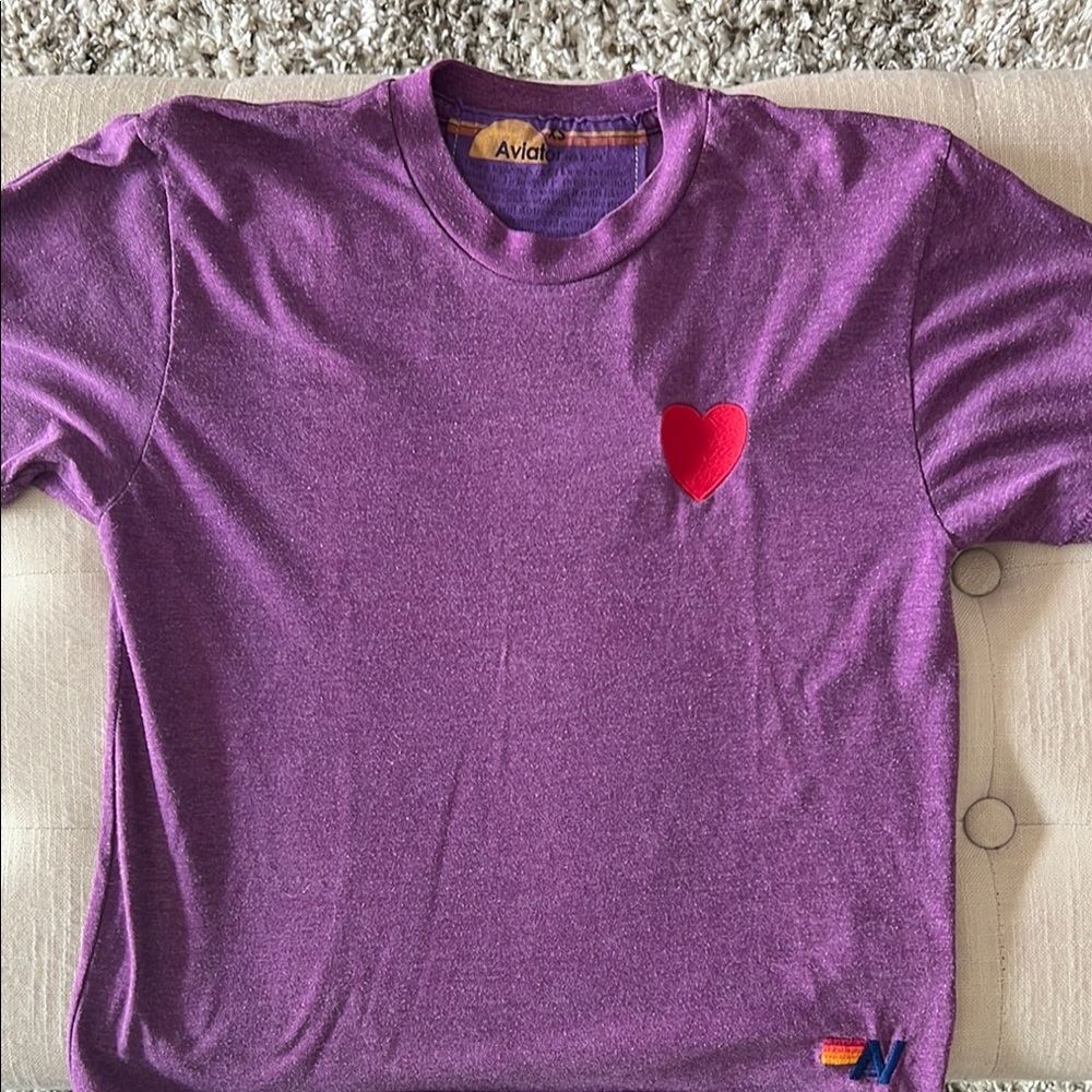 Aviator Nation Purple Crew Neck Tee with Heart Detail